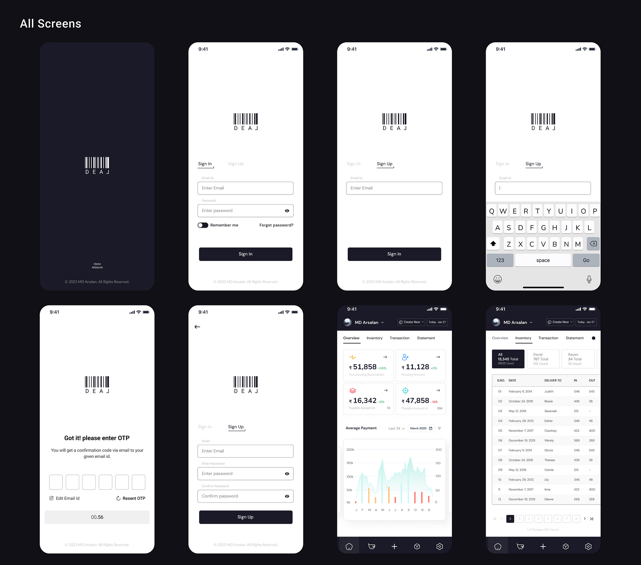 DEAL Mobile Dashboard Dribbble UI screen 3