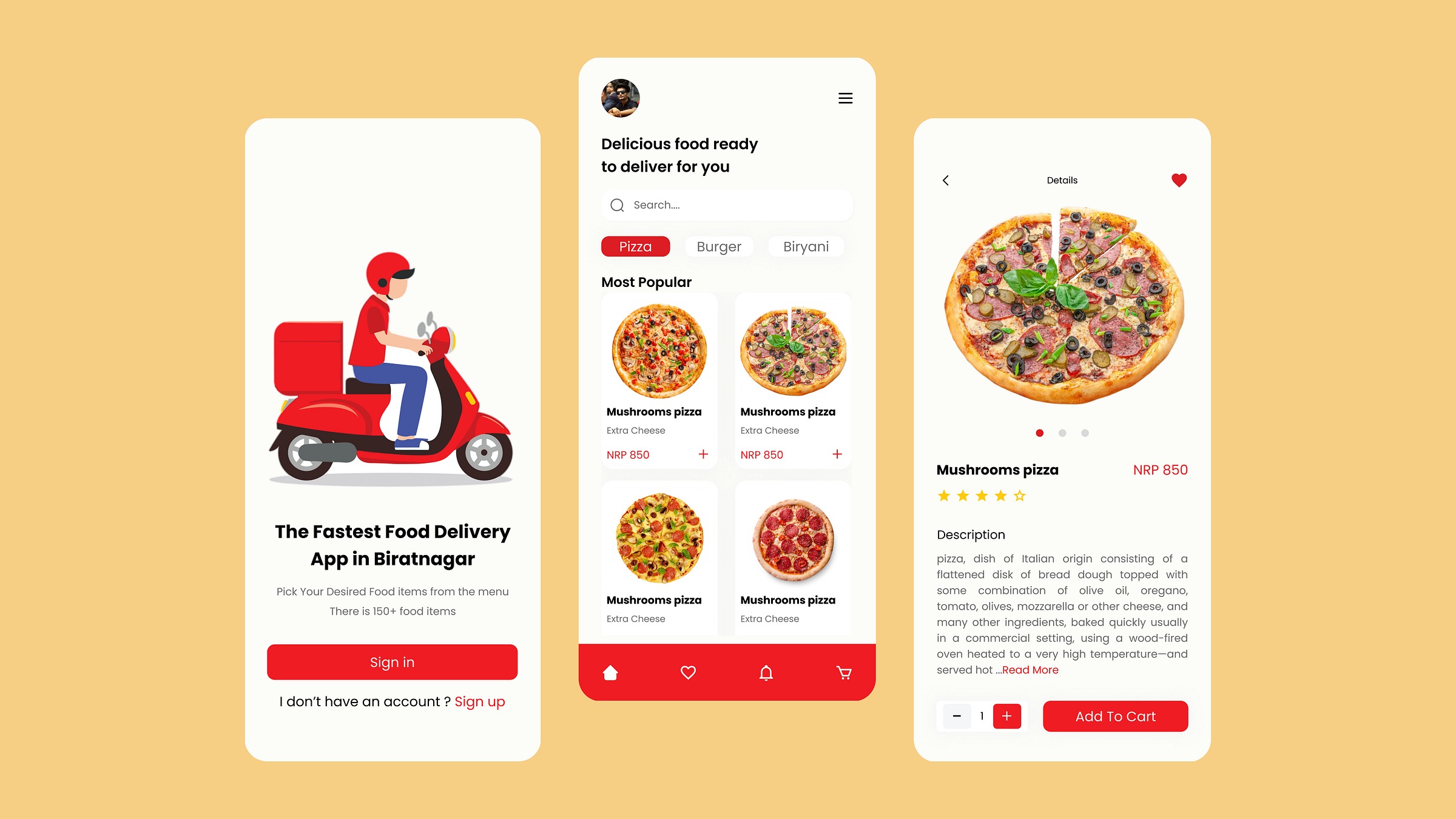 Food Delivery App primary Dribbble UI screen