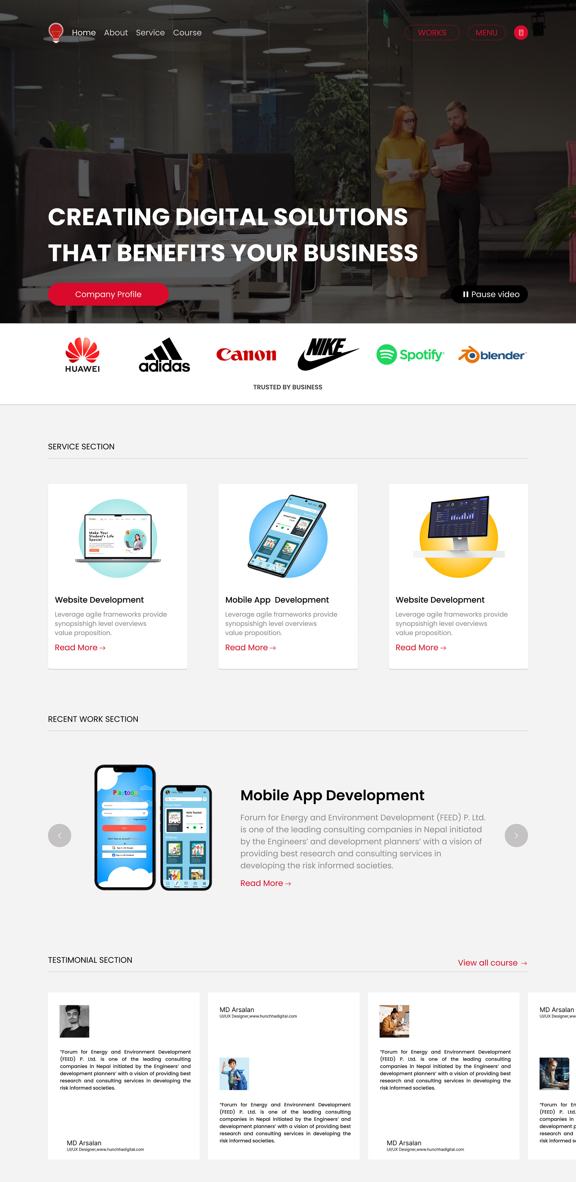 Hunchha Digital Agency primary Dribbble UI screen